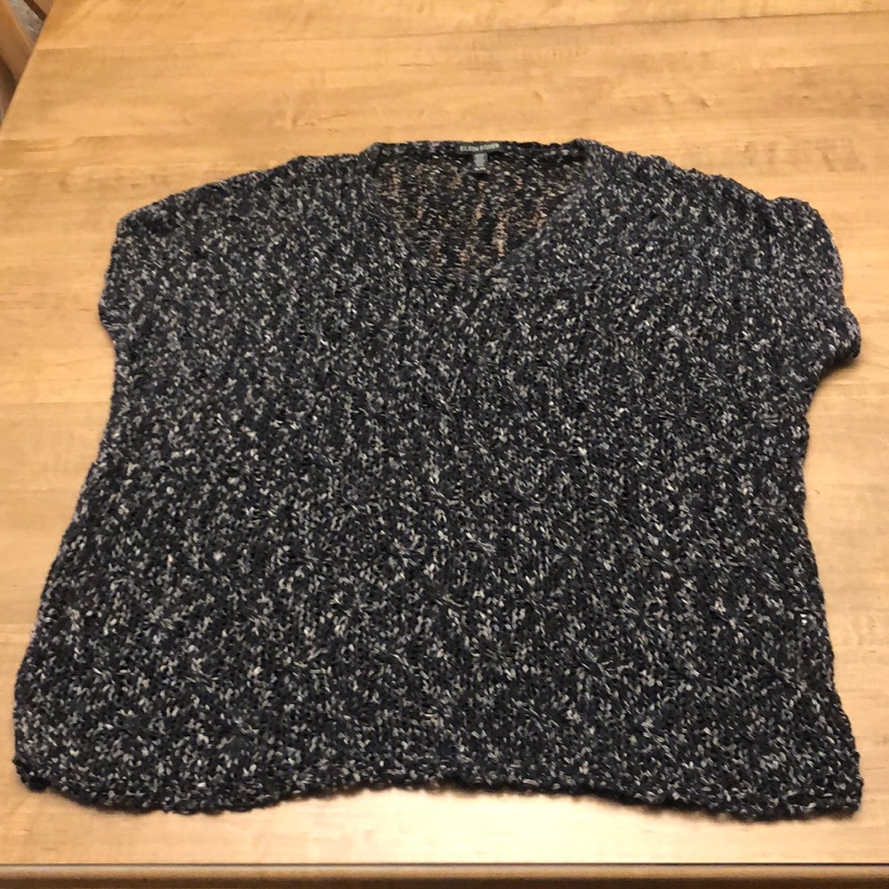 Eileen Fisher XL short sleeved sheer sweater. Grey/Black/White yarn.V neck.